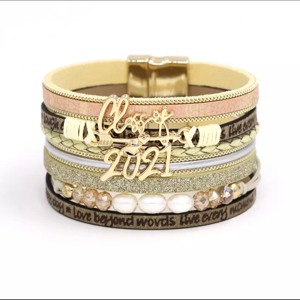 Class of 2021 multilayer faux leather bracelet